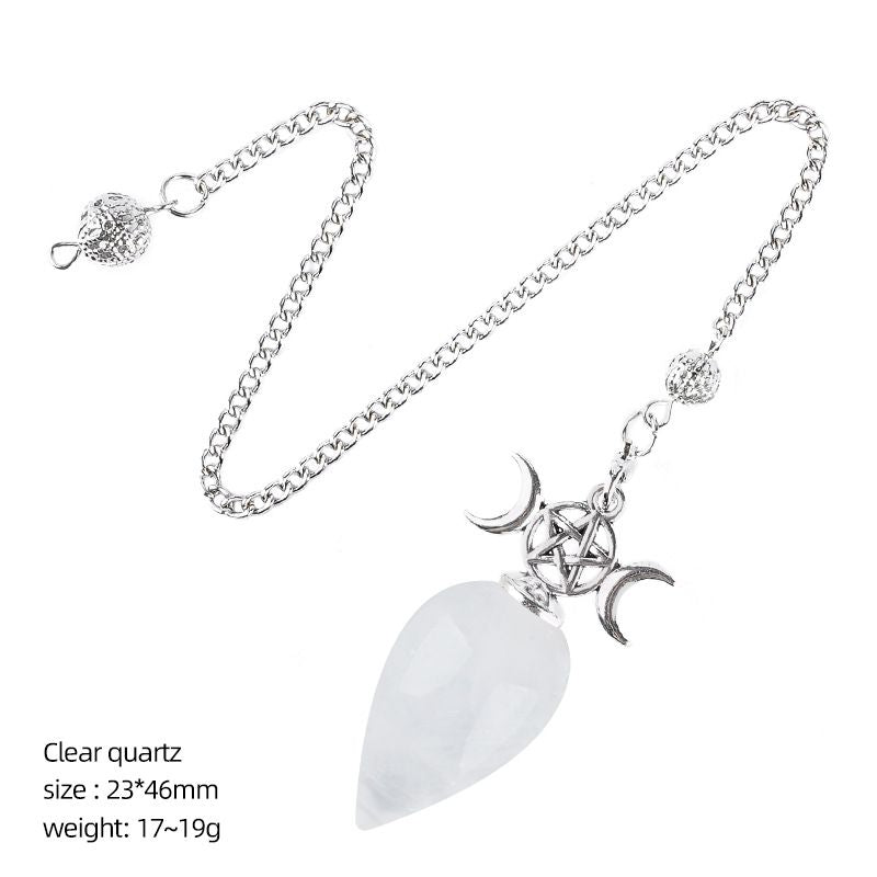 Pêndulo de cristal natural com corrente modelo mensal de gota de água yoga meditação frequência ajustável pêndulo de pedra natural