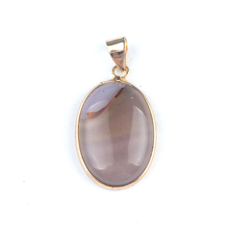 1430-Pingente de bainha oval de cristal de ágata natural, colar de cobre com meia face em forma de ovo