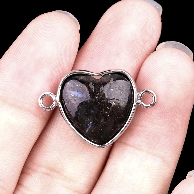 2026-15Mm conector de bainha de amor, pedra semi-preciosa natural amor duplo orifício de suspensão acessórios de jóias DIY
