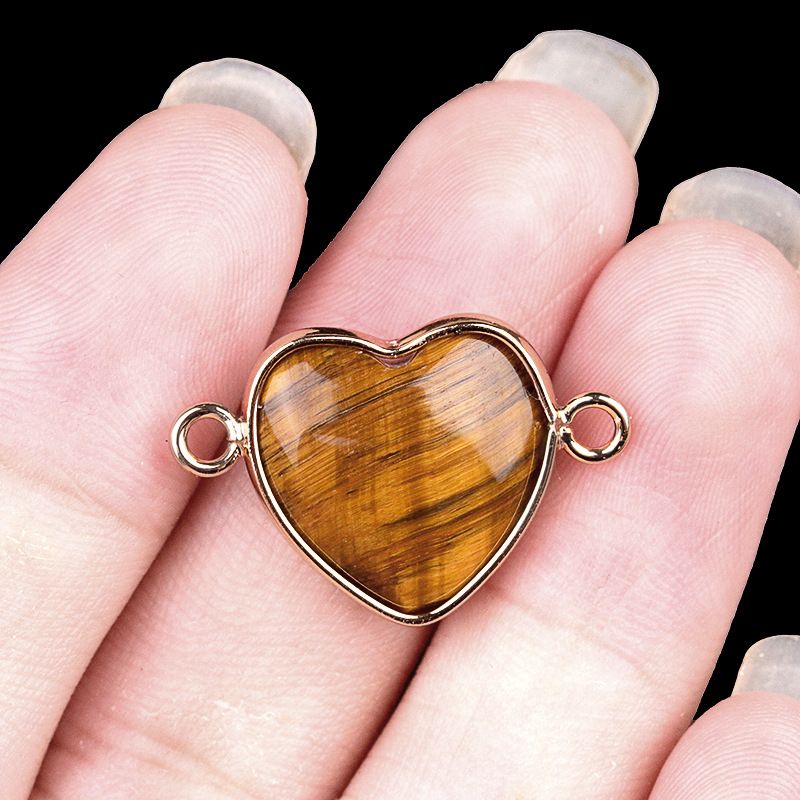 2026-15Mm conector de bainha de amor, pedra semi-preciosa natural amor duplo orifício de suspensão acessórios de jóias DIY