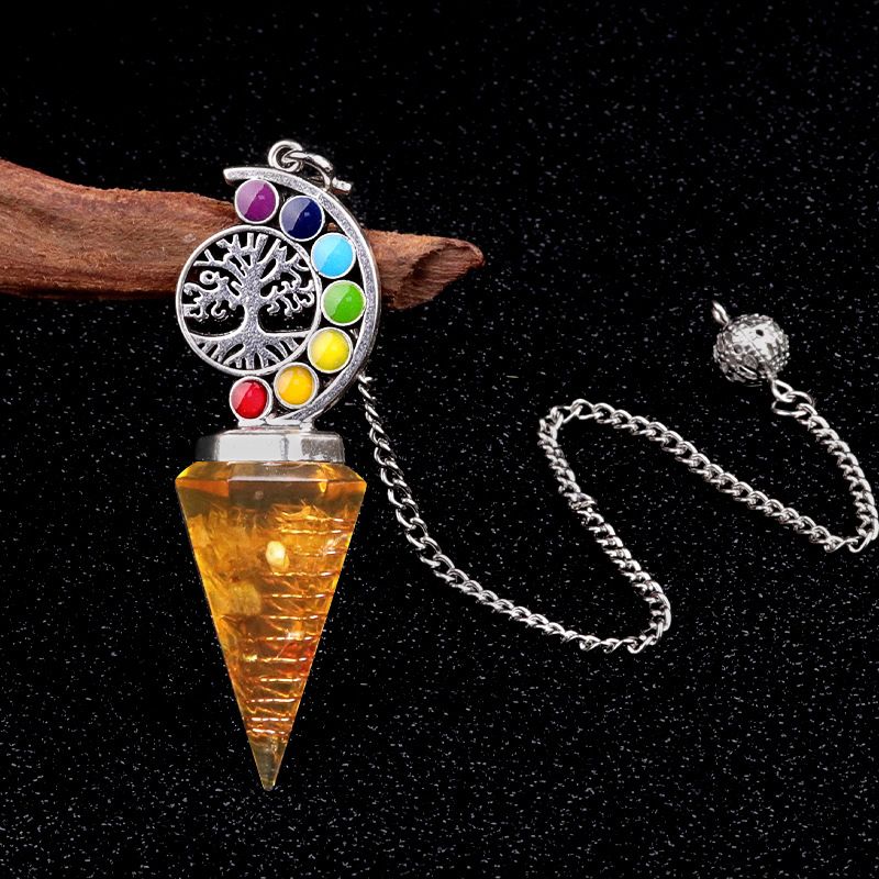 2145-Nova Árvore Colorida da Vida Resina De Cascalho De Cristal Hexagonal Cone Pêndulo Yoga Ornamento De Meditação