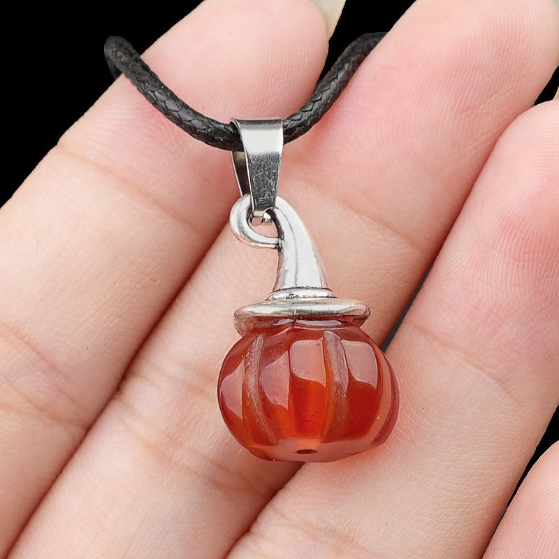 2344-Pingente de abóbora de pedra de ágata de cristal natural pequeno pingente criativo DIY enfeite de Halloween material de acessórios