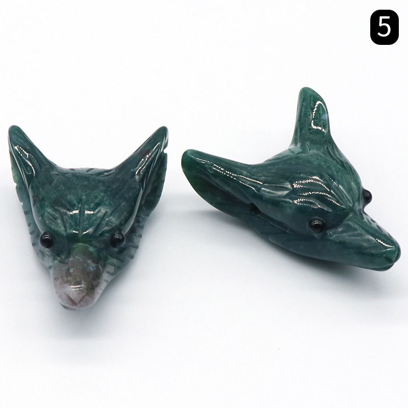 Pingente de cabeça de lobo gravado em cristal, pedra olho de tigre, cristal em pó, pedra de ágata, animal gravado em pedra semipreciosa.