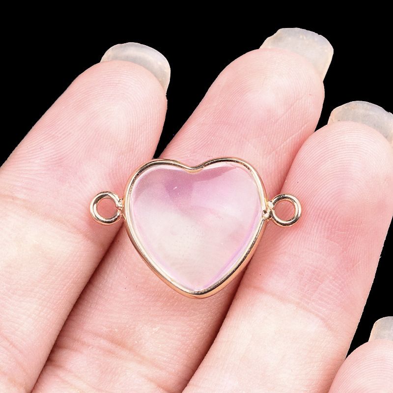 2026-15Mm conector de bainha de amor, pedra semi-preciosa natural amor duplo orifício de suspensão acessórios de jóias DIY