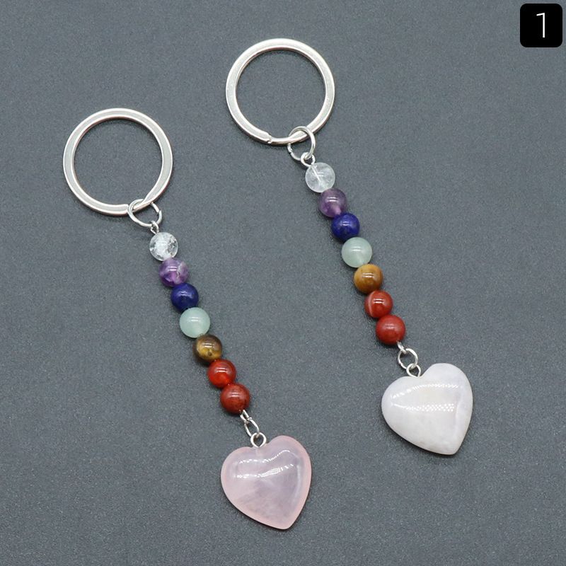 1471-Pingente de chaveiro de amor de pedra colorida de cristal natural, jóias e pingente de bagagem DIY chaveiro.