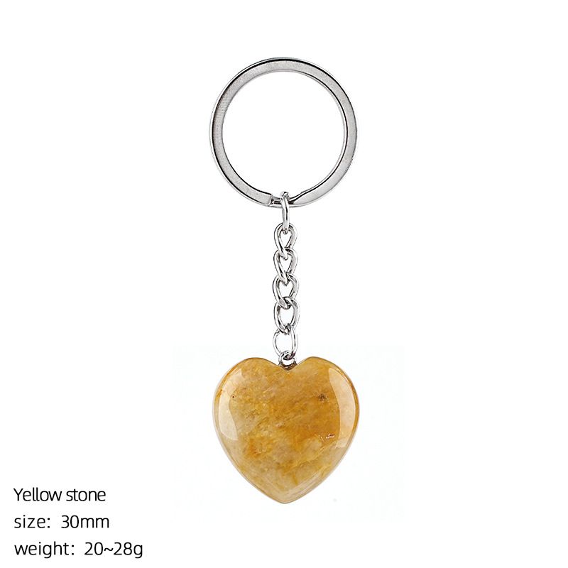 30Mm cristal natural amor chaveiro bonito saco decoração do carro pedra áspera polida pingente de coração de pedra semipreciosa