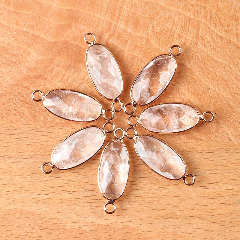 1636-Cristal Natural Oval Corte Duplo Pingente De Buraco Duplo Diy Acessórios Colar Brincos Acessórios Conector