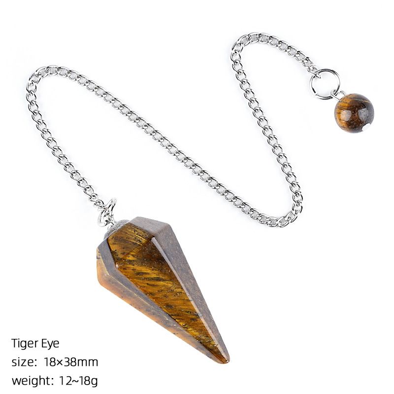 Pingente de pêndulo de cristal natural 38 mm Pedra preciosa de cone hexagonal com corrente Yoga Meditação Pêndulo de frequência ajustável