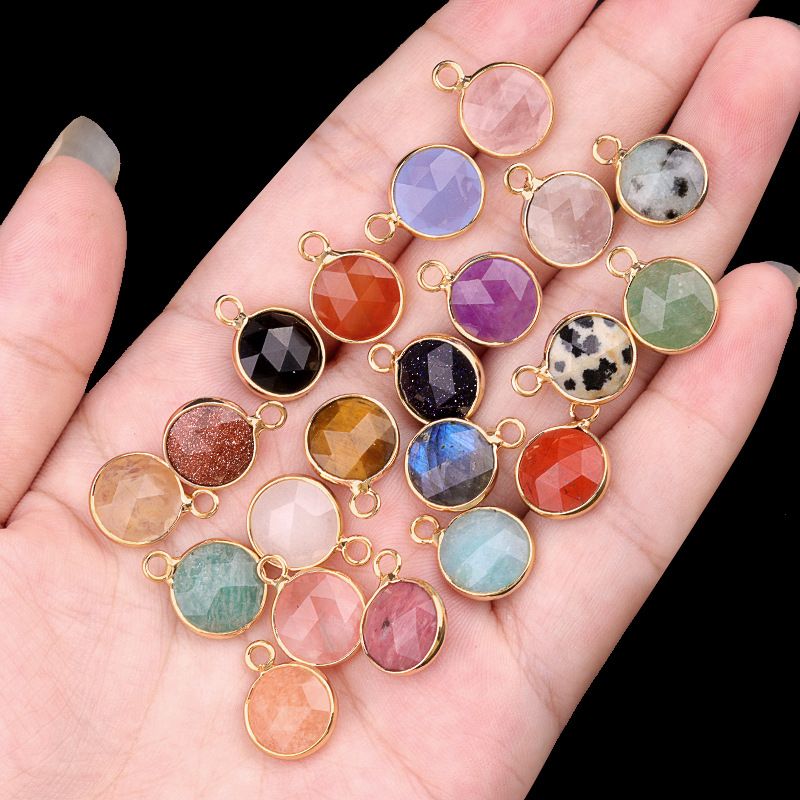 1825-Cristal natural ágata cobre bainha 10mm pingente de seção redonda DIY jóias colar brincos acessórios
