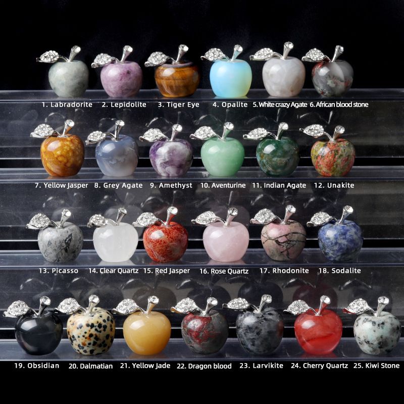 1683-Pedra de ágata de cristal maçã de 25 mm, decoração de véspera de Natal, mini enfeite de carro para casa