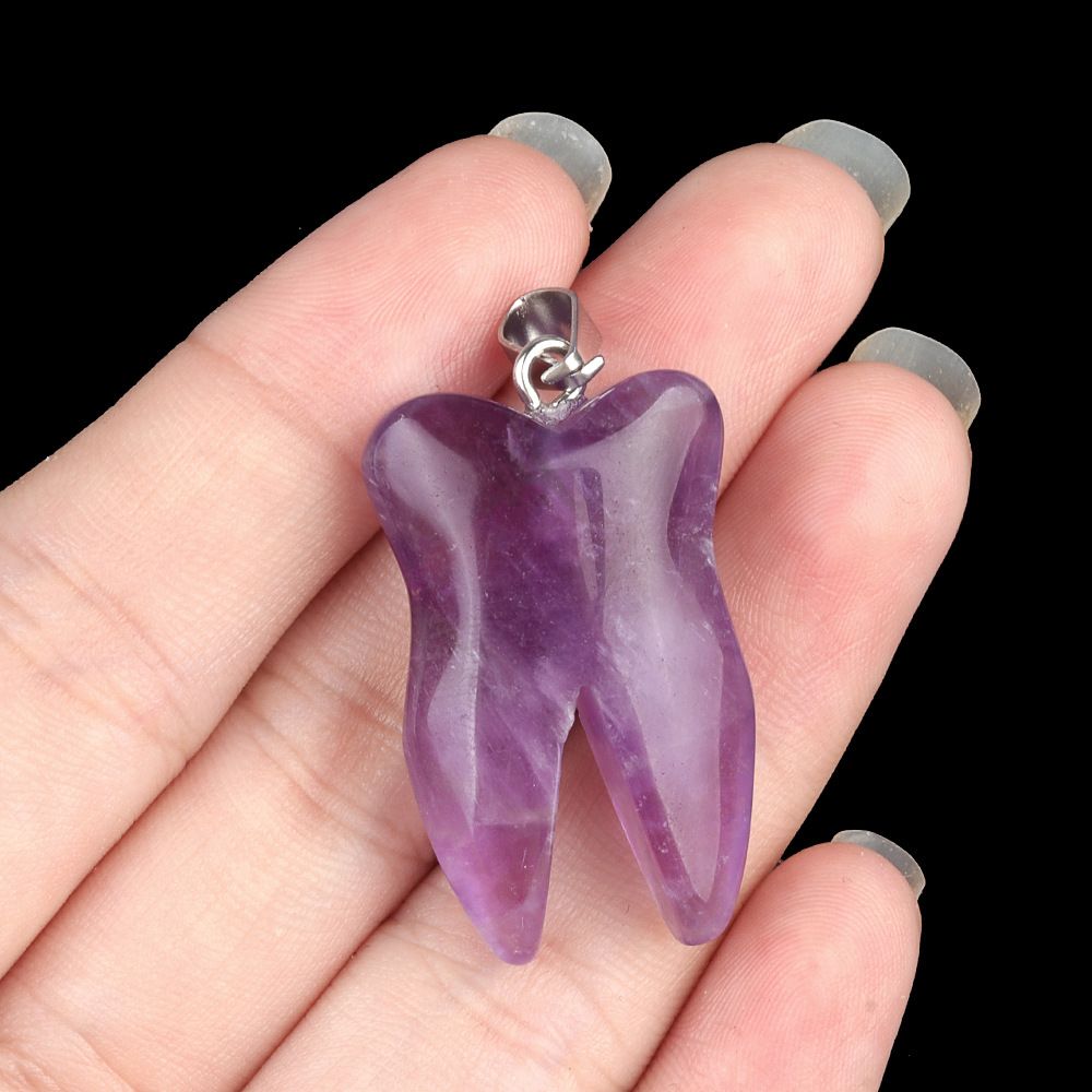 1919-32Mm pingente de dente de pedra de cristal natural de ágata colar DIY pingente de jóias material