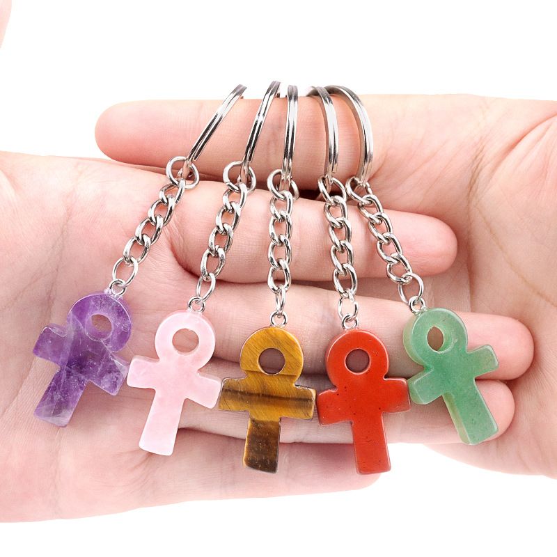 2002-Ametista Anka Cross Keychain Antiga Pedra Egípcia Símbolo de Vida DIY Pingente De Decoração De Casa