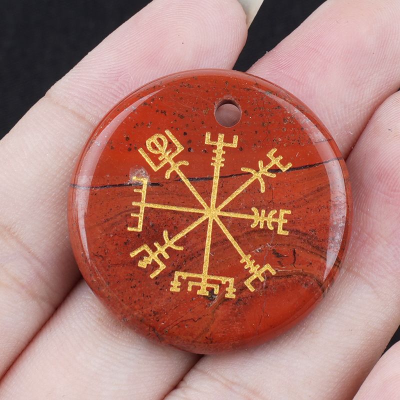 Olho de tigre de ametista natural 30mm símbolo Viking disco pingente marca de direção decoração para casa acessórios pingente