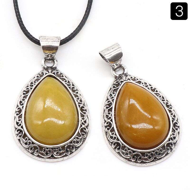 1185-Pingente de gota de água de pedra semipreciosa de ágata de cristal, liga incrustada, colar de concha de abalone lápis-lazúli