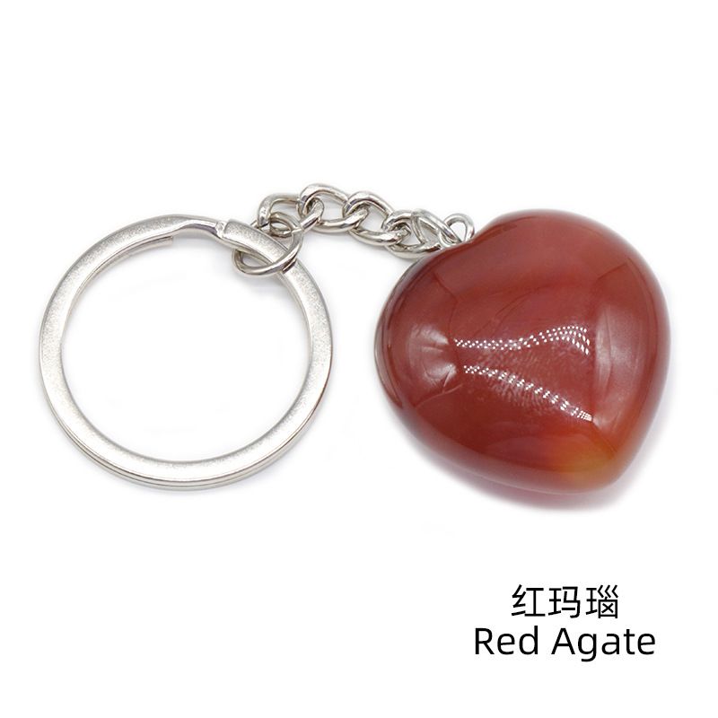 Pedra de ágata de cristal natural 30mm chaveiro do amor, pingente em forma de coração DIY caixa de presente acessórios de jóias