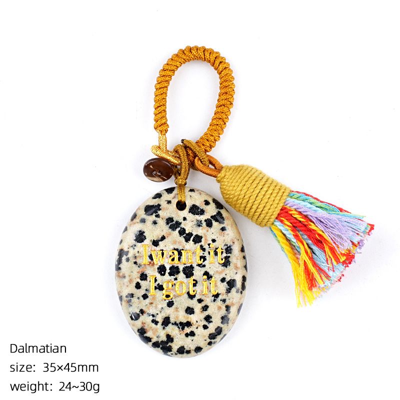 2454 Chaveiro de pedra de cristal natural com letras de ágata pingente de carro, pingente de bolsa de pedra mindfulness.