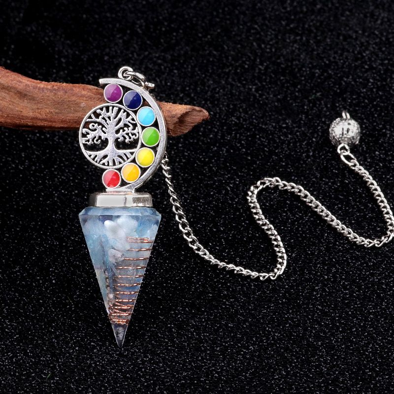 2145-Nova Árvore Colorida da Vida Resina De Cascalho De Cristal Hexagonal Cone Pêndulo Yoga Ornamento De Meditação