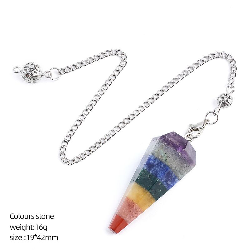 Pingente de pêndulo de pedra natural semipreciosa Pedra colorida emenda hexagonal cone yoga meditação frequência ajustável pêndulo de jade