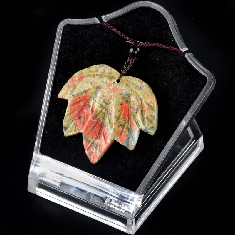 1689-Colar de folha de bordo canadense de pedra de cristal natural, colar de folha de cristal em pó de olho de tigre