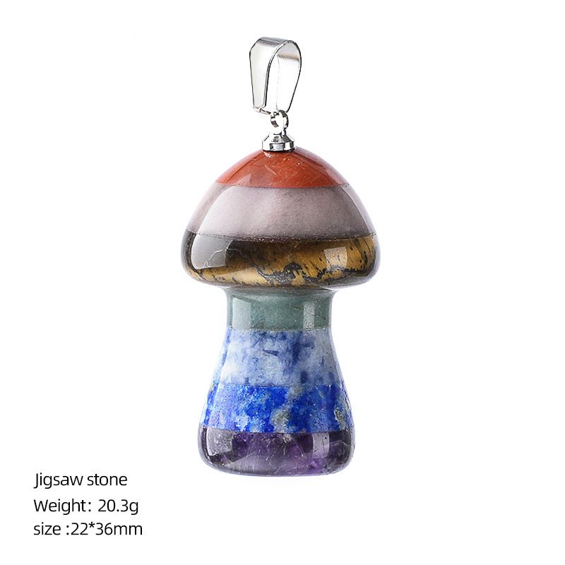 Pingente de cogumelo de cristal natural colorido Chakra de emenda de pedra preciosa de ágata de sete cores pequeno colar de cogumelo
