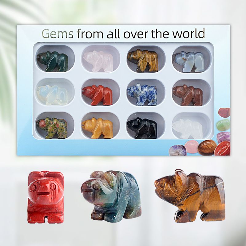 1 polegada urso polar 12 cores caixa animal cristal ágata jade escultura animal ornamento artesanato