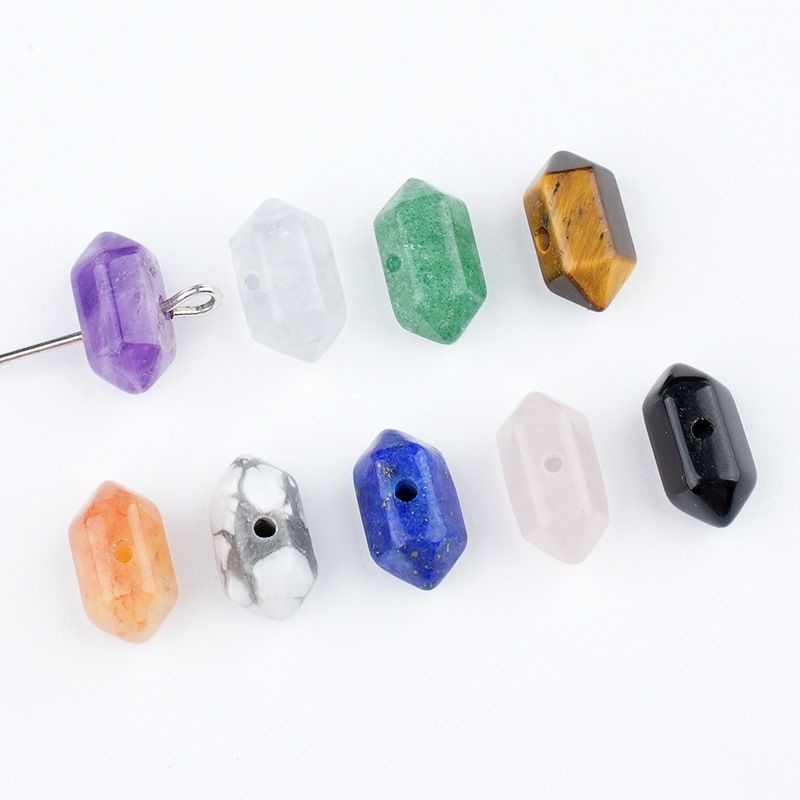 Acessórios de orifício médio de ponta dupla de cristal natural, olho de tigre de ouro verde, cristal de ametista em pó de cristal branco acessórios de joias DIY