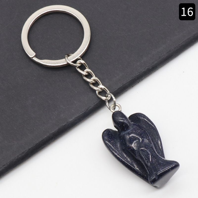 Chaveiro de anjo gravado em pedra de ágata de cristal natural, pingente de bolsa de celular de anjo da guarda.
