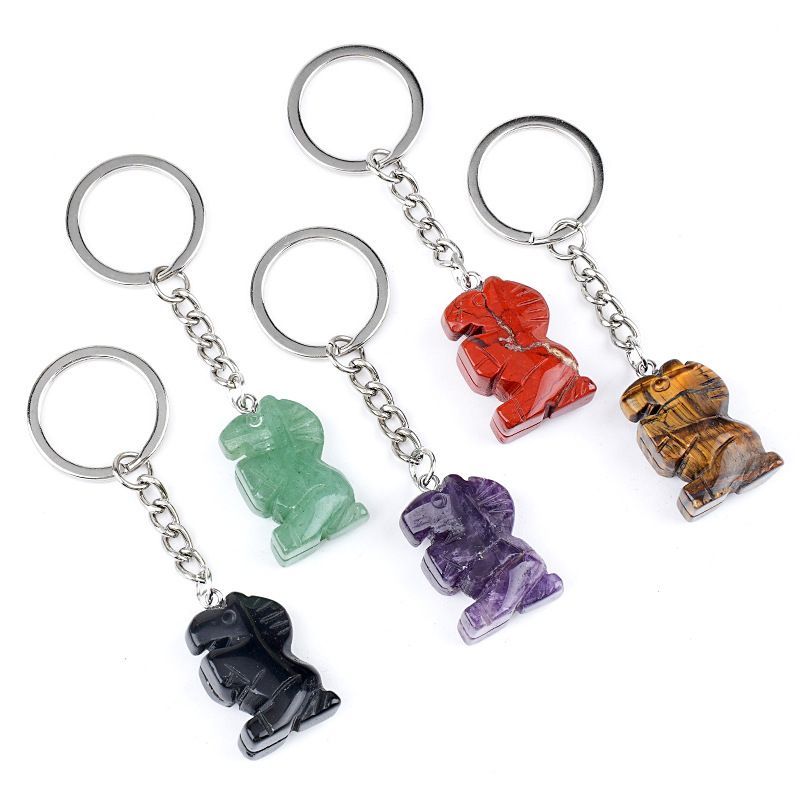 Pônei de cristal natural chaveiro criativo DIY saco acessórios de carro gravado ágata cabeça cavalo pingente