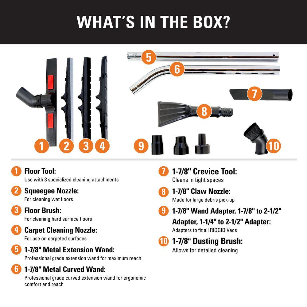 1-7/8 in. and 2-1/2 in. Heavy-Duty Cleaning Accessory Kit for RIDGID Wet/Dry Shop Vacuums