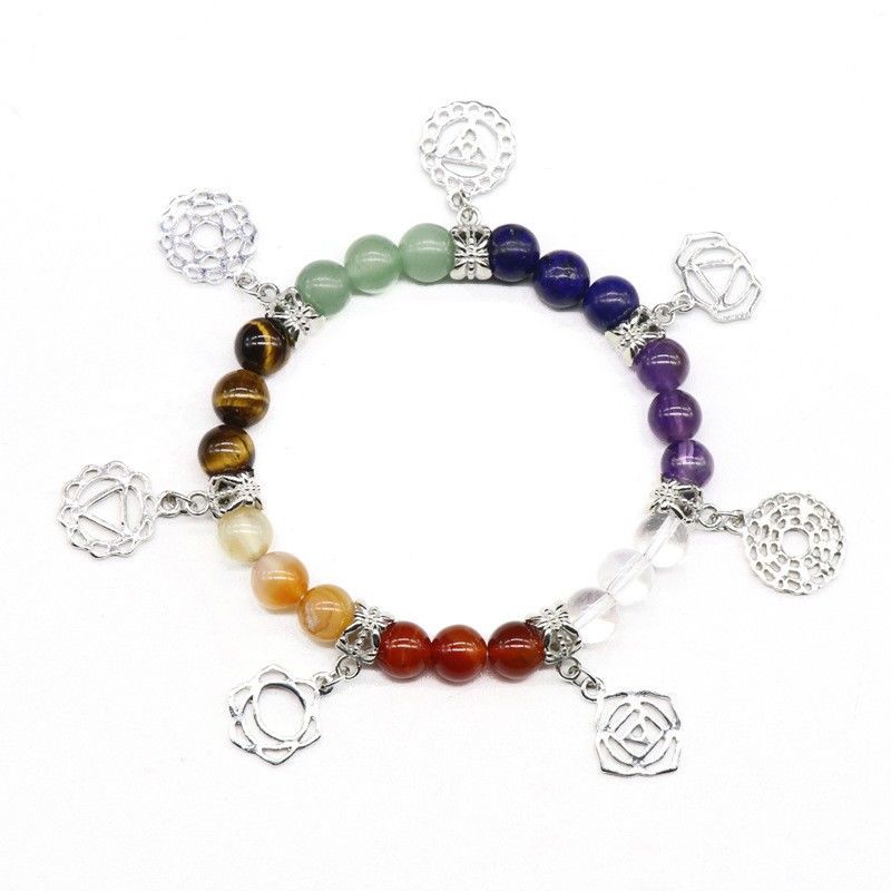 387-7Pulseira de chakra de pedra de cristal natural Chakela, joias de ioga, pulseira de pedra colorida de ágata de cristal.