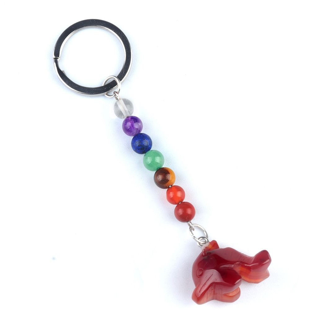 1957-Chaveiro de golfinho de pedra de cristal colorido, pingente de jóias de chakra, pingente de chaveiro de animal pequeno