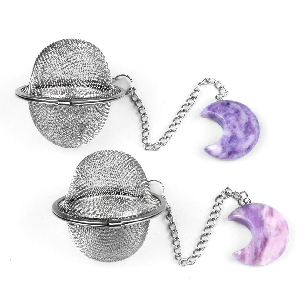 1789-Moon Tea Filter, Natural Crystal Agate Stone 304 Stainless Steel Tea Filter Sopa Hot Pot
