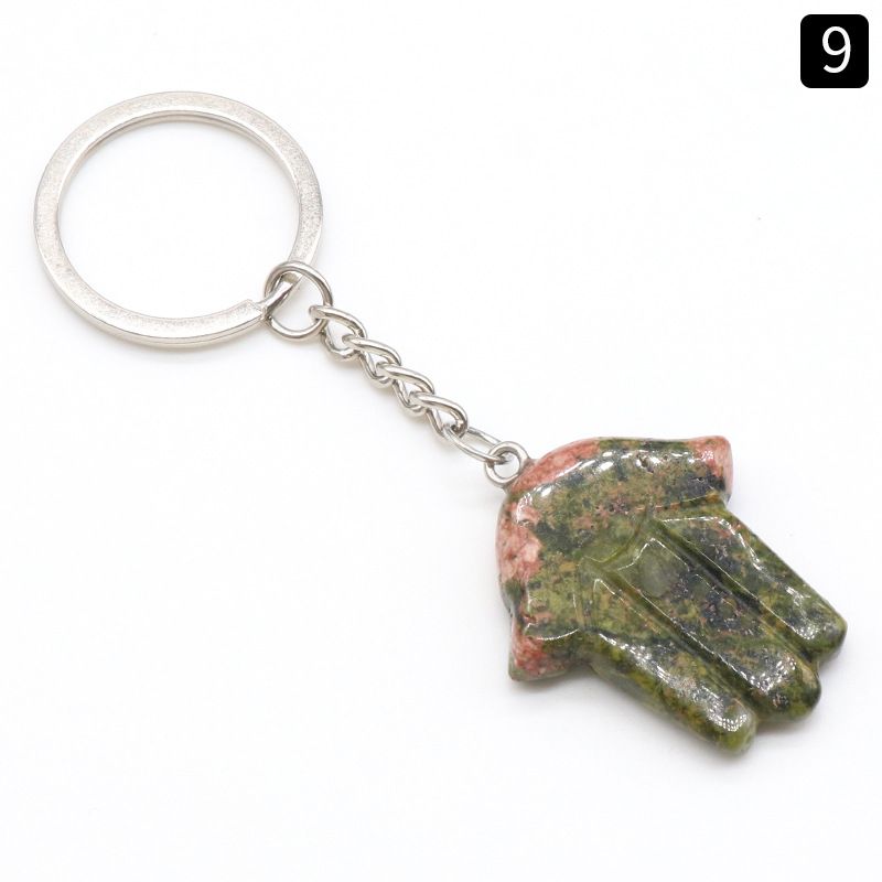 1051-Fátima Mão Keychain Cristal Natural Pedra Palma Keychain, Escultura em Pedra, Bolsa Pingente