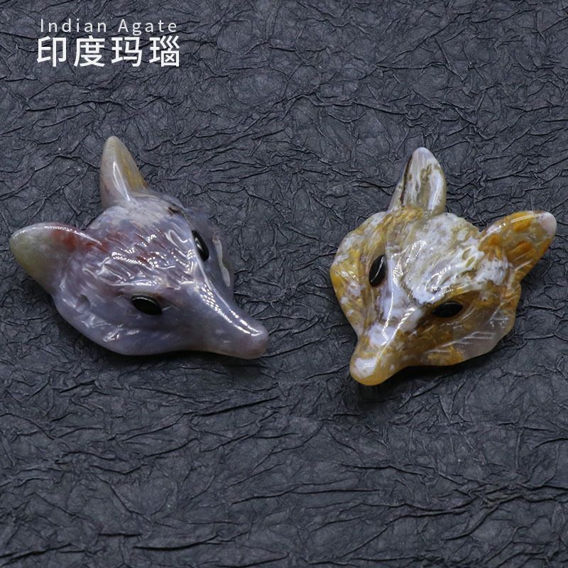 Pingente de raposa de cristal em pó 4CM venda quente, ágata de cristal semi-preciosa pedra gravada cabeça de raposa DIY acessórios de jóias